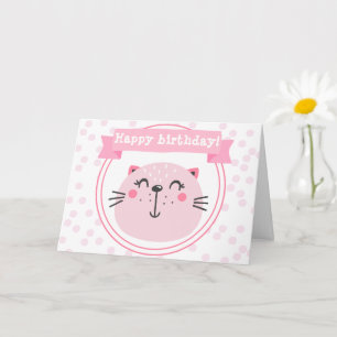 Grattis på födelsedagen! Cute Rosa Cat - Barns föd Kort