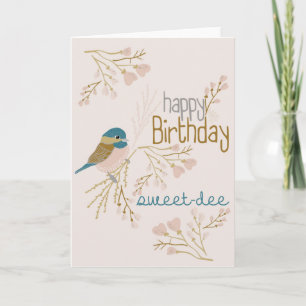 Grattis på födelsedagen Cute Rosa Chickadee Blommi Kort