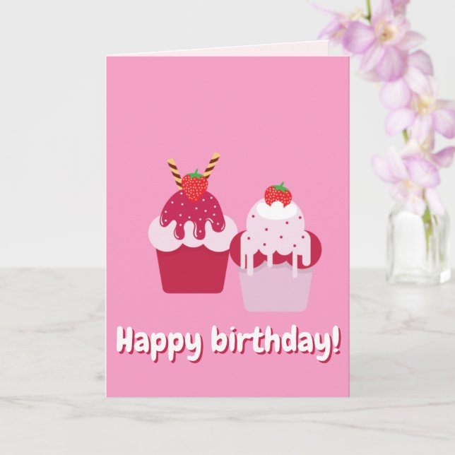 Grattis på födelsedagen - Cute Rosa Strawberry Sho Kort (Orkide)