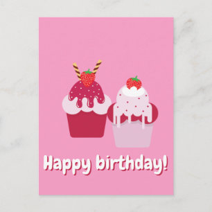 Grattis på födelsedagen - Cute Rosa Strawberry Sho Vykort