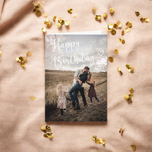 Grattis på födelsedagen Cute Script Heart-fotokort Kort
