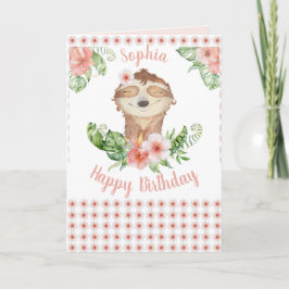 Grattis på födelsedagen Cute Sloth Girl Namn Kort