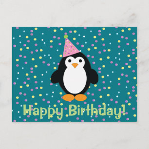 Grattis på födelsedagen Cute Tecknad Party Penguin Vykort