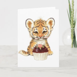 Grattis på födelsedagen - Cute Tiger med Cupkaka Kort