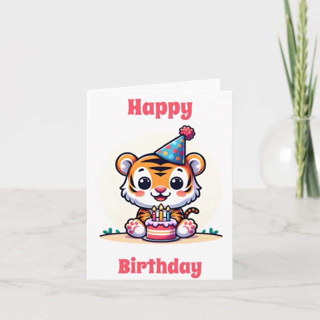 Grattis på födelsedagen Cute Tiger Unge Kort (Framsida)