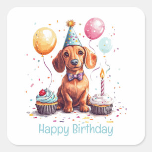 Grattis på födelsedagen Dachshund Hund Fyrkantigt Klistermärke