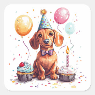 Grattis på födelsedagen Dachshund Hund Fyrkantigt Klistermärke