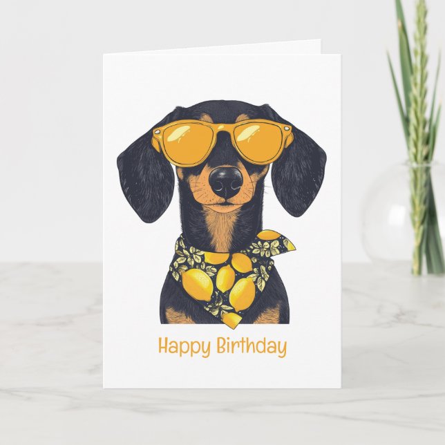 Grattis på födelsedagen Dachshund Hund Sunglasses  Kort (Framsida)
