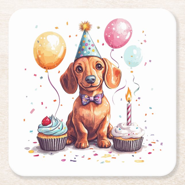 Grattis på födelsedagen Dachshund Hund  Underlägg Papper Kvadrat (Framsidan)
