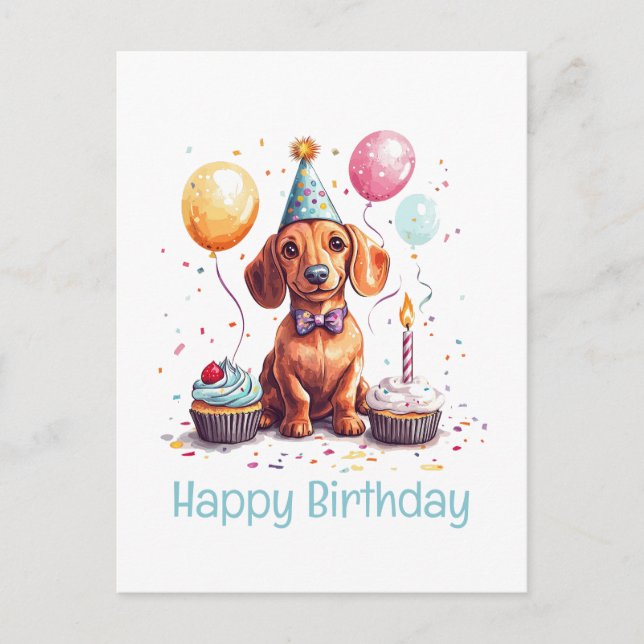 Grattis på födelsedagen Dachshund Hund  Vykort (Framsida)