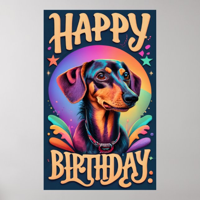 Grattis på födelsedagen Dachshund Poster (Framsidan)