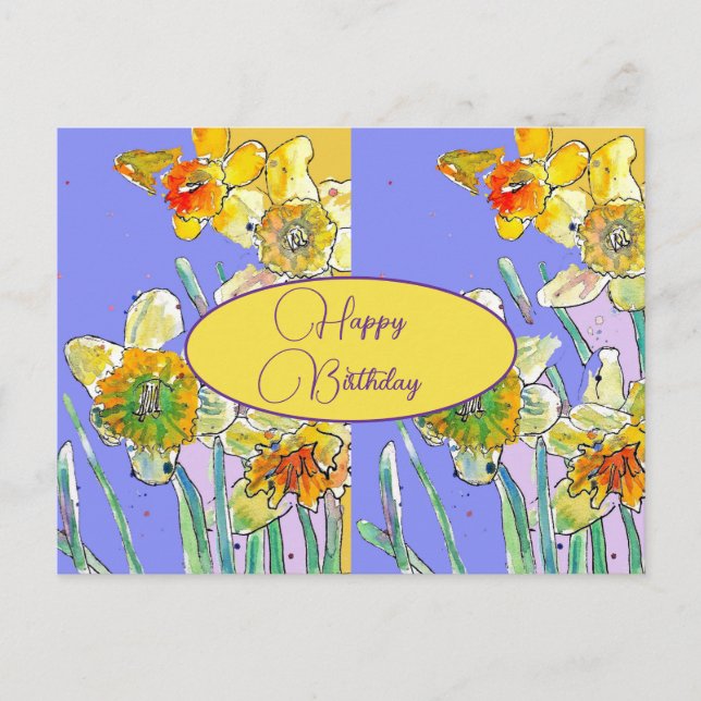 Grattis på födelsedagen Daffodil blommig Gul Postk Vykort (Framsida)