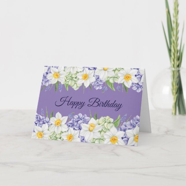 Grattis på födelsedagen Daffodil och Hydrangea Flo Kort (Framsida)