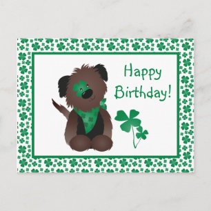 Grattis på födelsedagen Dag Hund Shamrock Grön Vykort