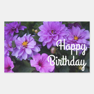 Grattis på födelsedagen Dahlia Lilac och Petunia S Rektangulärt Klistermärke