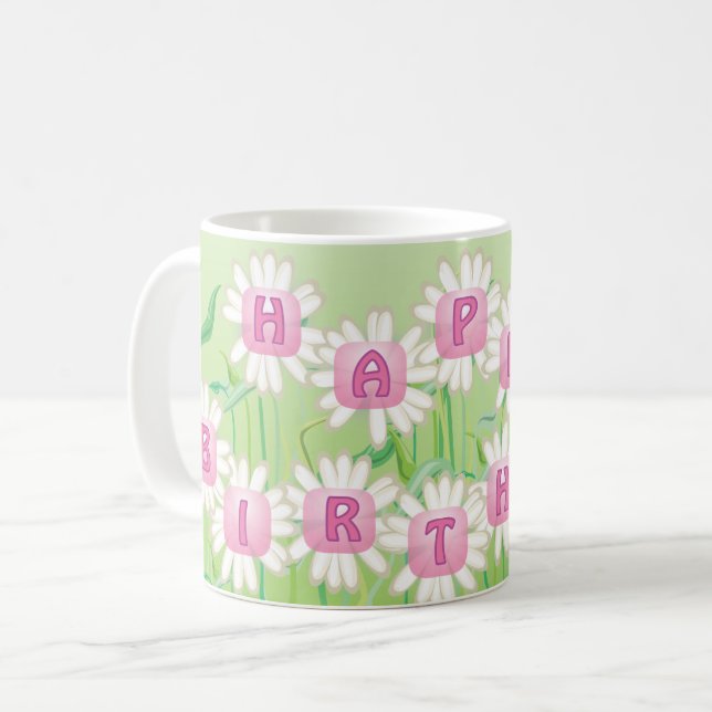 Grattis på födelsedagen Daisy Garden Design Coffee Kaffemugg (Framsida vänster)