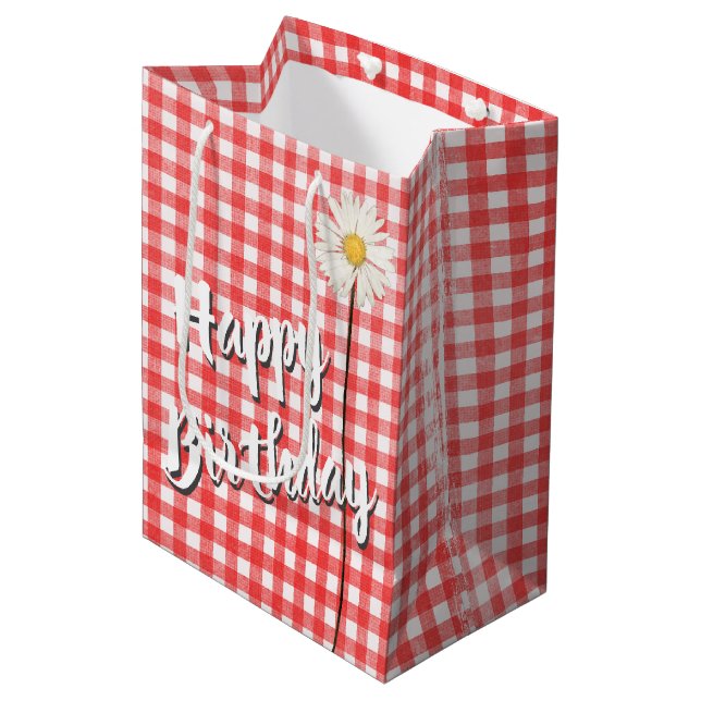Grattis på födelsedagen Daisy På Röd Rutyta (Framsidan Vinklad)