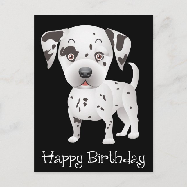 Grattis på födelsedagen Dalmatian Puppy Hund Black Vykort (Framsida)