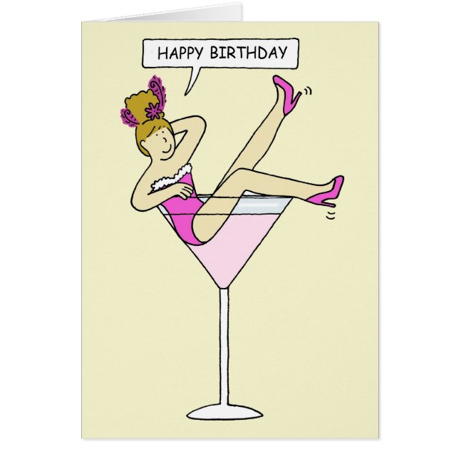 Grattis på födelsedagen Dam i glaset Giant Cocktai Hälsningskort (Framsidan)