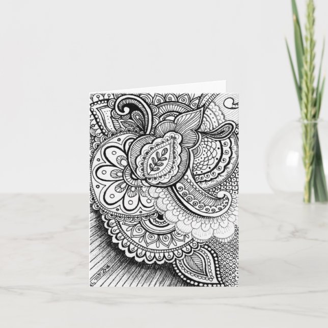 Grattis på födelsedagen Damask Indian Mandala Blan Kort (Framsida)