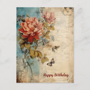 Grattis på födelsedagen, damen Grunge Floral 20 Vykort