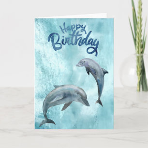 Grattis på födelsedagen Delfin Akvarell Kort