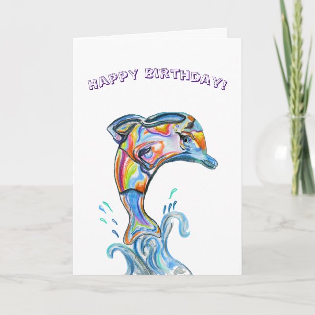 Grattis på födelsedagen Delfin i färgpenna Kort (Framsida)