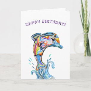 Grattis på födelsedagen Delfin i färgpenna Kort