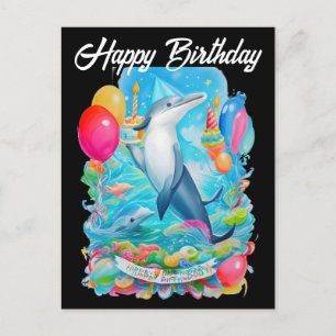 grattis på födelsedagen delfin som bär födelsedags vykort
