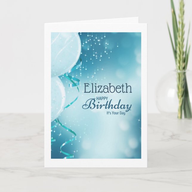 Grattis på födelsedagen Det är din Namn-blå ballon Kort (Framsida)