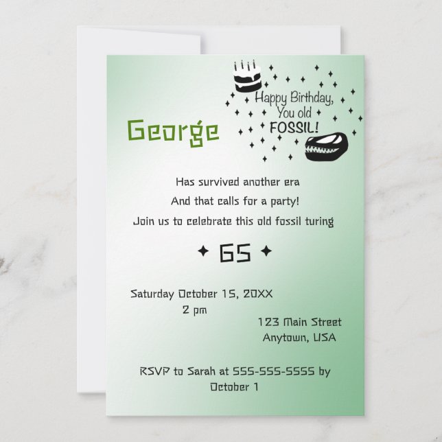 Grattis på födelsedagen din gamla fossila inbjudan (Framsida)