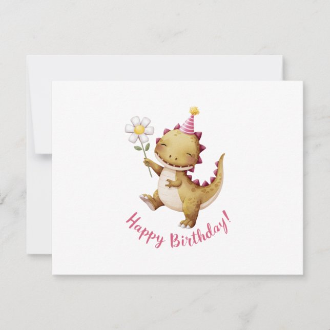 Grattis på födelsedagen Dino med Party Hat och Dai Julkort (Framsida)