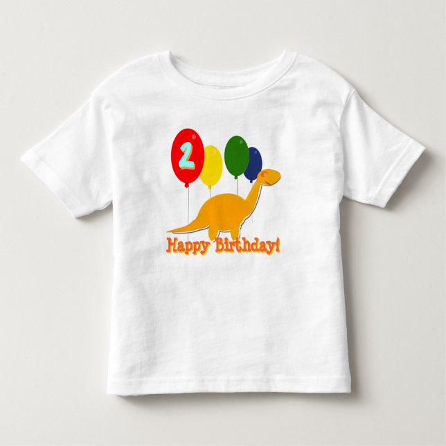 Grattis på födelsedagen Dinosaur 2 års ballonger T Shirt (Framsida)