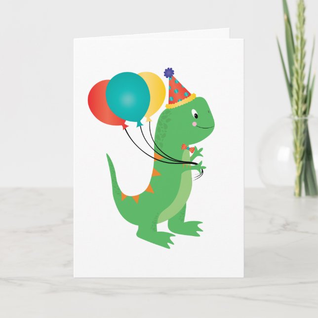 Grattis på födelsedagen Dinosaur Balloons Kort (Framsida)