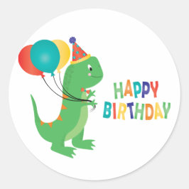 Grattis på födelsedagen Dinosaur Balloons Runt Klistermärke