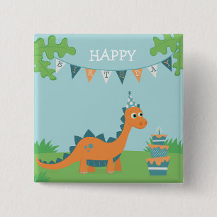 Grattis på födelsedagen Dinosaur tecknad Knapp