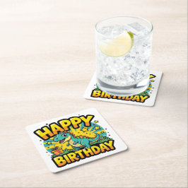 Grattis på födelsedagen Dinosaur Underlägg Papper Kvadrat