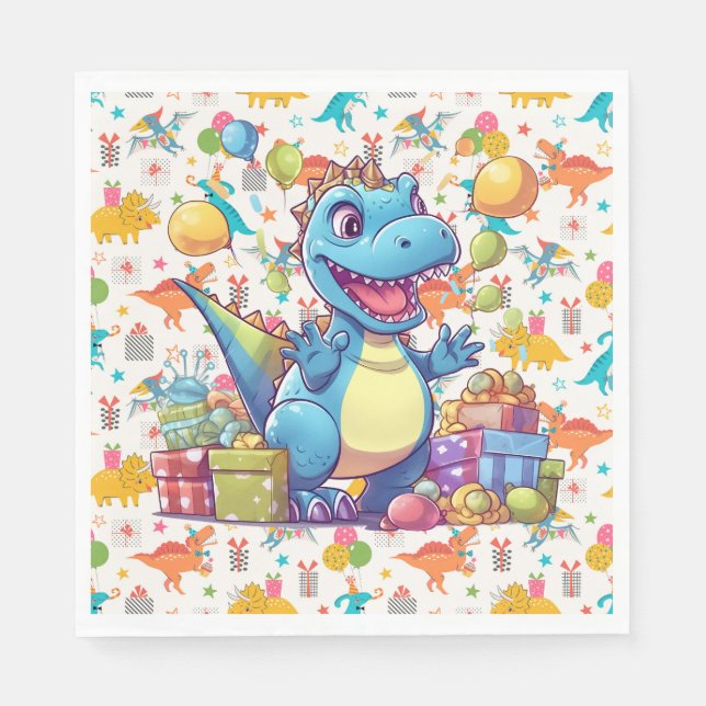 Grattis på födelsedagen Dinosaurie  Pappersservett (Framsidan)