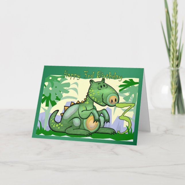 Grattis på födelsedagen dinosauriekort 3:e födelse kort (Framsida)