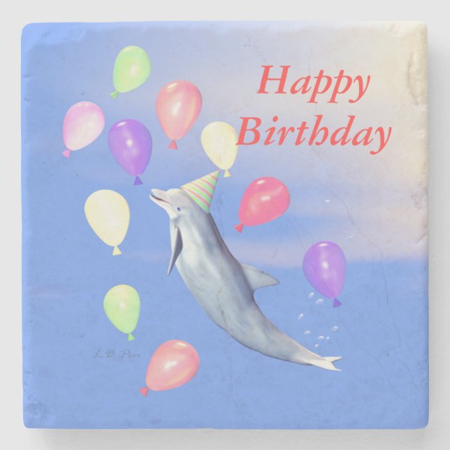 Grattis på födelsedagen Dolphin Underlägg Sten (Framsidan)
