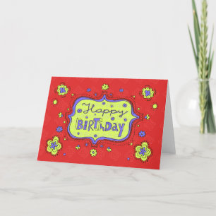 Grattis på födelsedagen Doodle Red Girly Greeting Kort