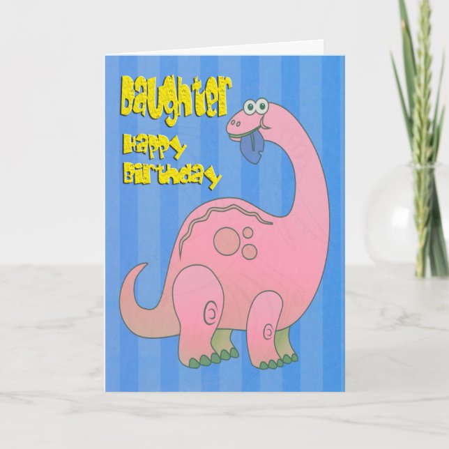 Grattis på födelsedagen Dotter Rosa Dinosaur Kort (Framsida)