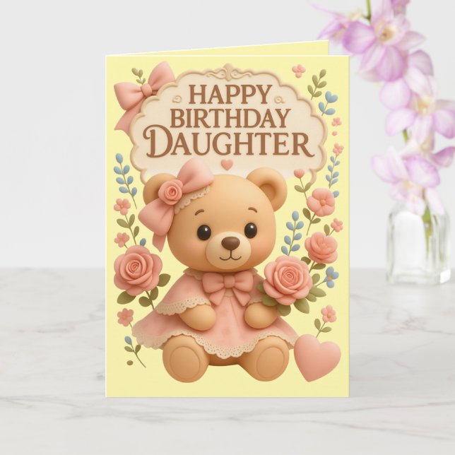 Grattis på födelsedagen Dotter Teddy Rosor & hjärt Kort (Orkide)