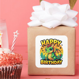 Grattis på födelsedagen Dragon Fyrkantigt Klistermärke