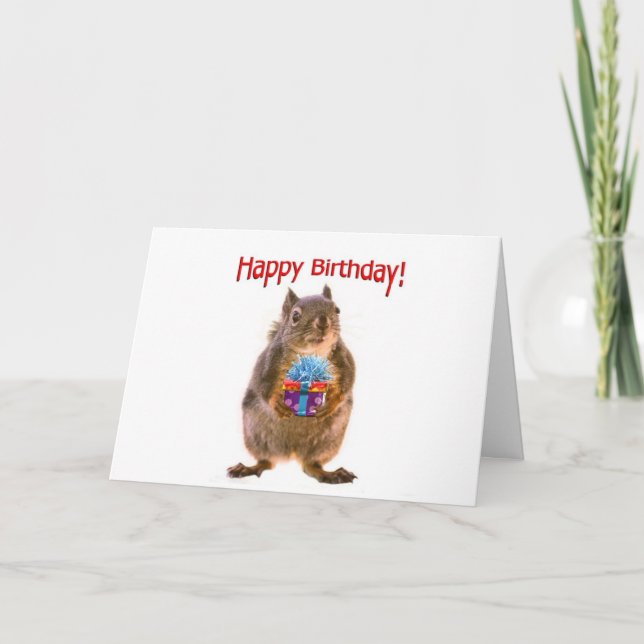 Grattis på födelsedagen-ekorre med nuvarande läge kort (Framsida)