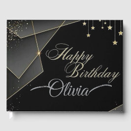 Grattis på födelsedagen-Elegant Black & Guld Birth Gästböcker