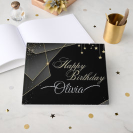 Grattis på födelsedagen-Elegant Black & Guld Birth Gästböcker