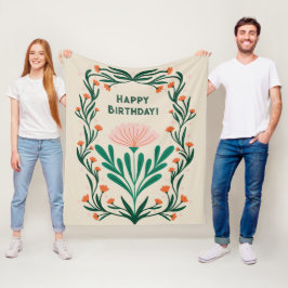 Grattis på födelsedagen Elegant Blommigt Ram Fleecefilt