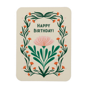 Grattis på födelsedagen Elegant Blommigt Ram Magnet