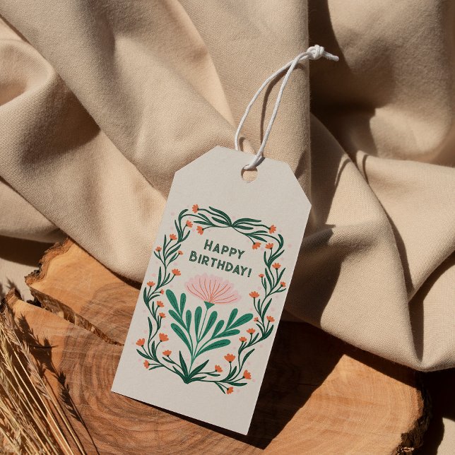 Grattis på födelsedagen Elegant Blommigt Ram Presentetikett (Skapare uppladdad)